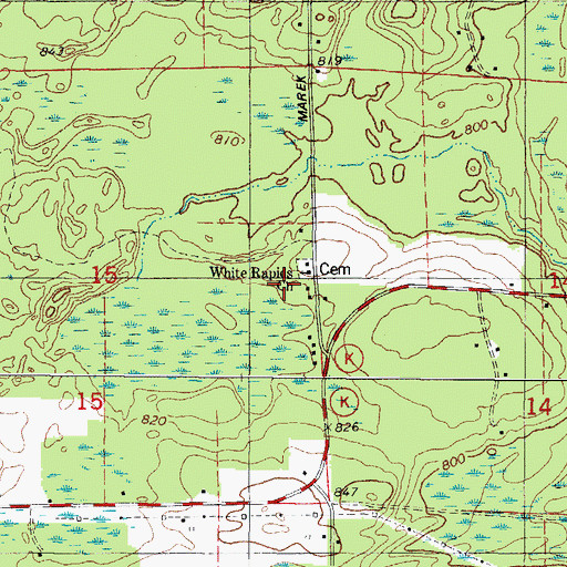 Topographic Map of White Rapids Church, WI