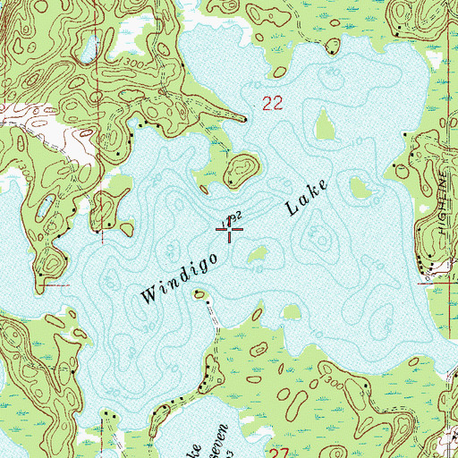 Topographic Map of Windigo Lake, WI