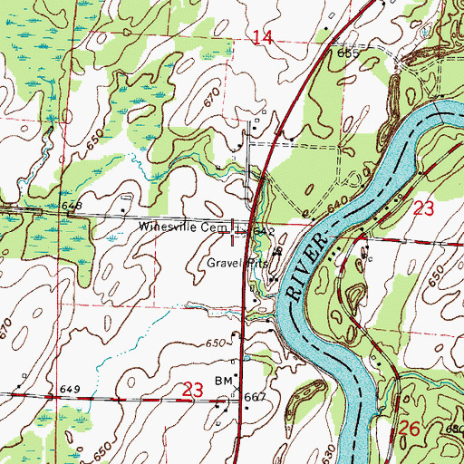 Topographic Map of Winesville Cemetery, WI