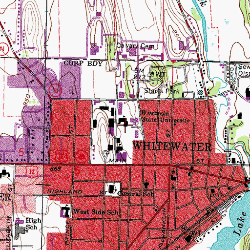Topographic Map of University of Wisconsin - Whitewater, WI