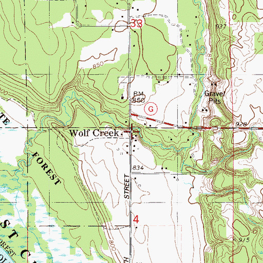 Topographic Map of Wolf Creek, WI