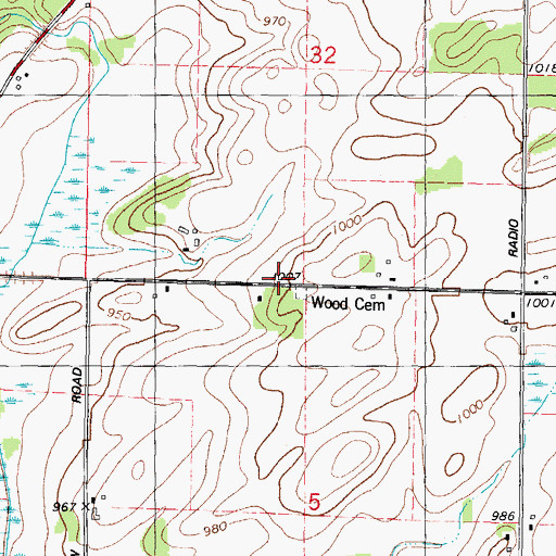 Topographic Map of Wood Cemetery, WI