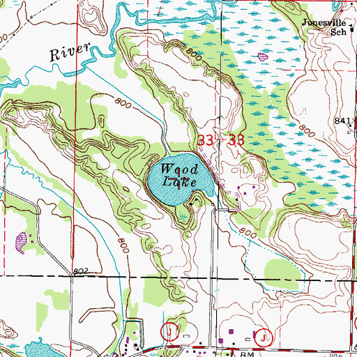 Topographic Map of Wood Lake, WI