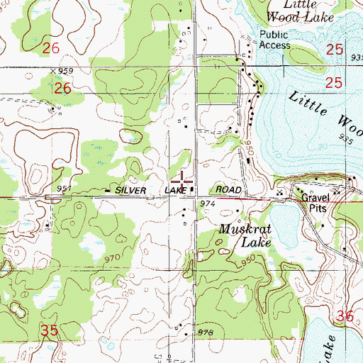 Topographic Map of Wood Lake School, WI