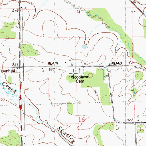 Topographic Map of Woodlawn Cemetery, WI