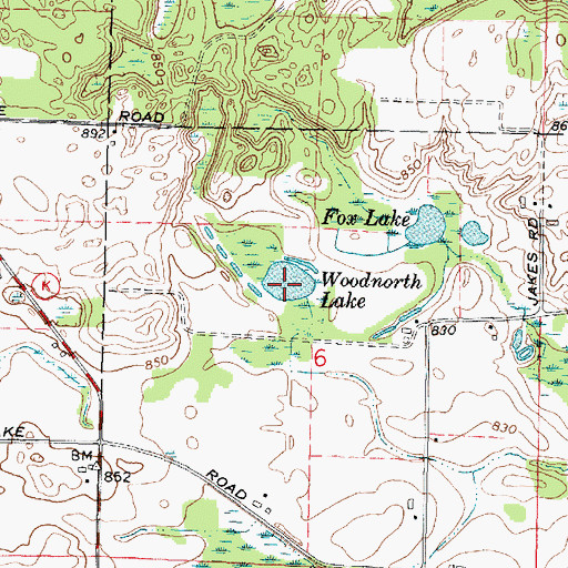 Topographic Map of Woodnorth Lake, WI