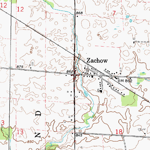 Topographic Map of Zachow, WI