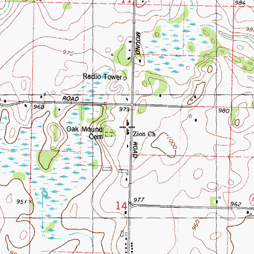 Topographic Map of Zion Church, WI