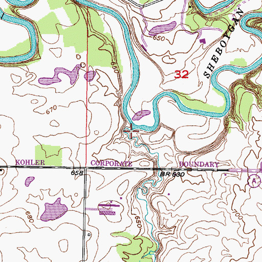 Topographic Map of Weedons Creek, WI
