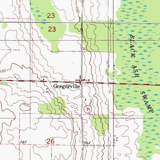 Topographic Map of Gregorville, WI