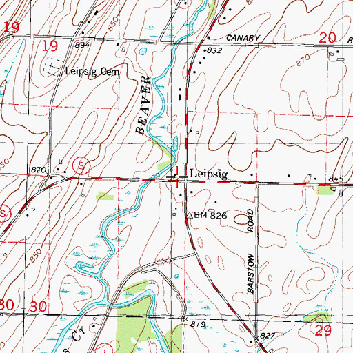Topographic Map of Leipsig, WI