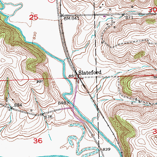 Topographic Map of Slateford, WI