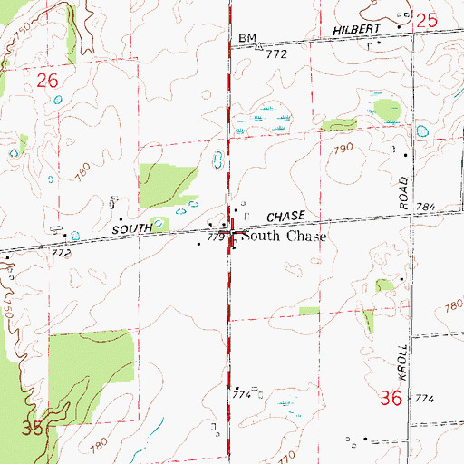 Topographic Map of South Chase, WI