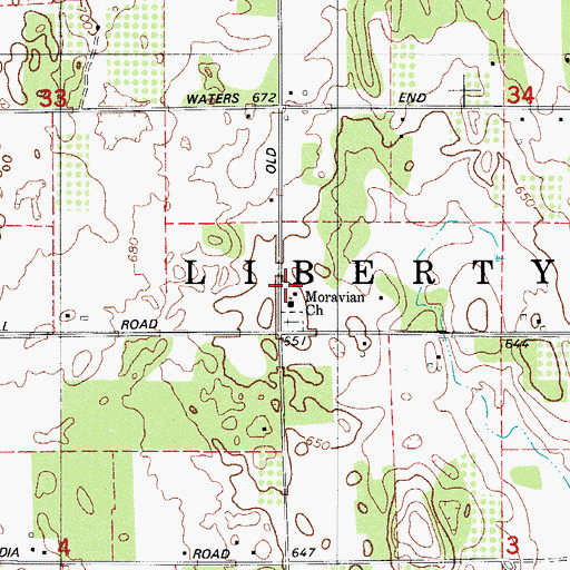 Topographic Map of Moravain Church, WI