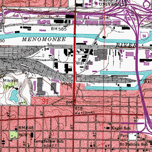 Topographic Map of South Menomonee Canal, WI