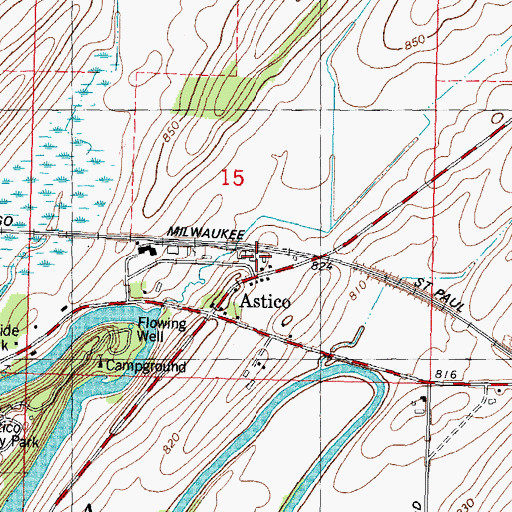 Topographic Map of Astico, WI