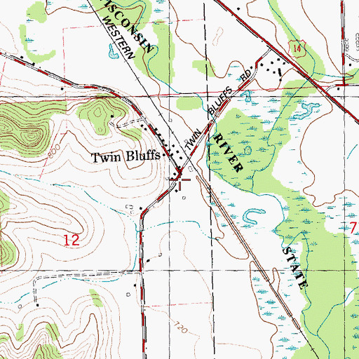 Topographic Map of Twin Bluffs, WI