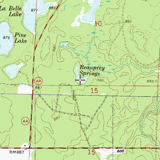 Topographic Map of Beauprey Springs, WI