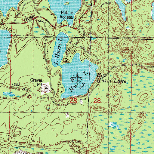 Topographic Map of Big Hurst Lake, WI