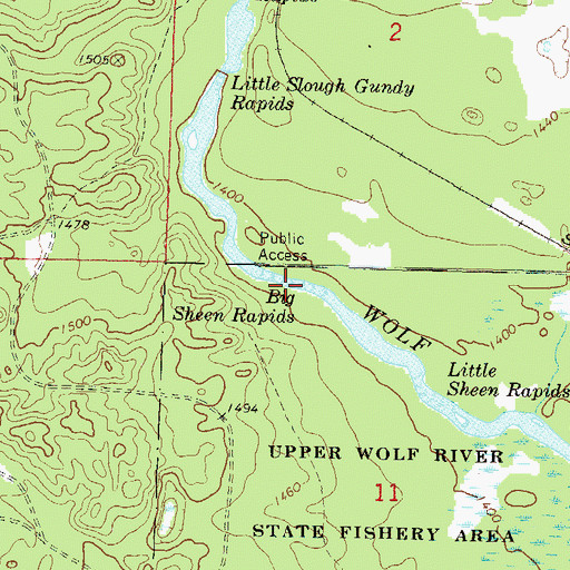 Topographic Map of Big Sheen Rapids, WI