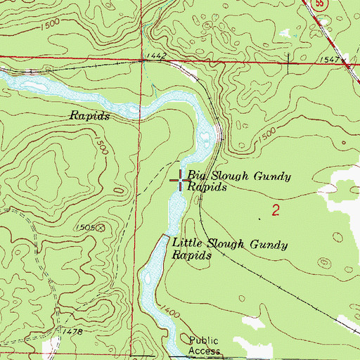 Topographic Map of Big Slough Gundy Rapids, WI
