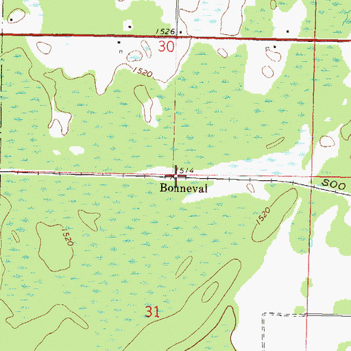 Topographic Map of Bonneval, WI
