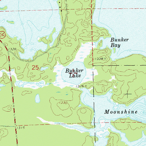 Topographic Map of Bunker Lake, WI