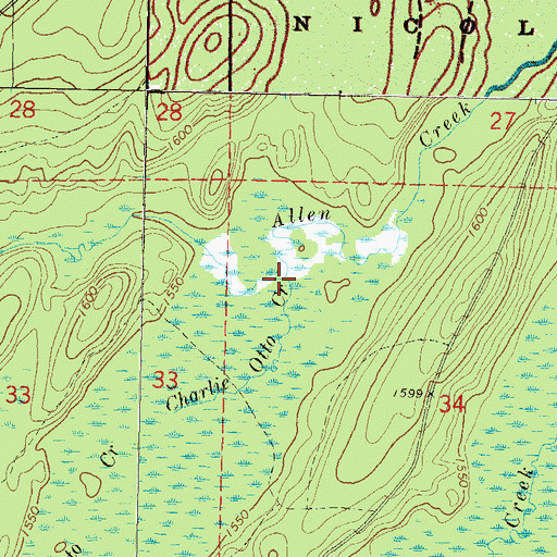 Topographic Map of Charlie Otto Creek, WI