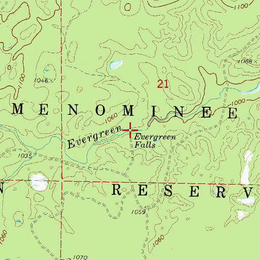 Topographic Map of Evergreen Falls, WI
