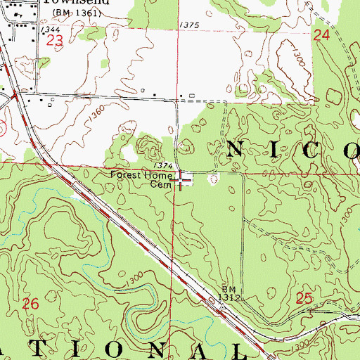 Topographic Map of Forest Home Cemetery, WI