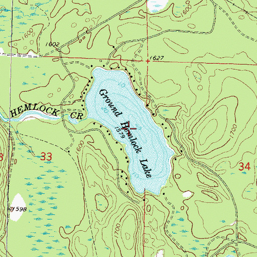 Topographic Map of Ground Hemlock Lake, WI