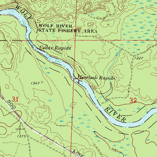 Topographic Map of Hemlock Rapids, WI