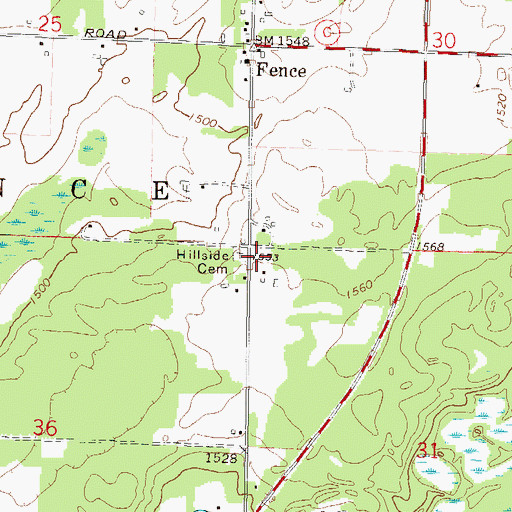 Topographic Map of Hillside Cemetery, WI