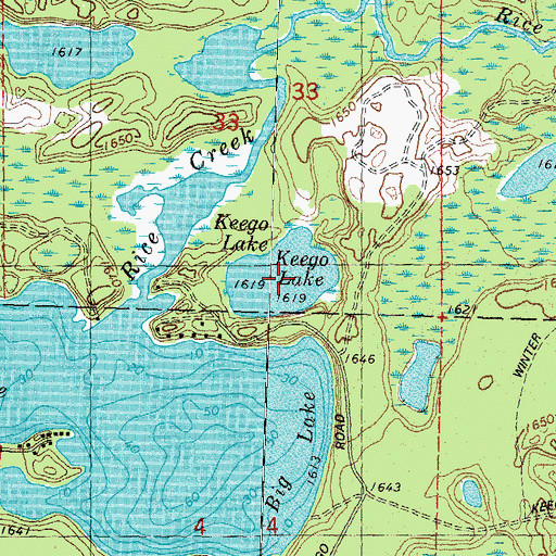 Topographic Map of Keego Lake, WI