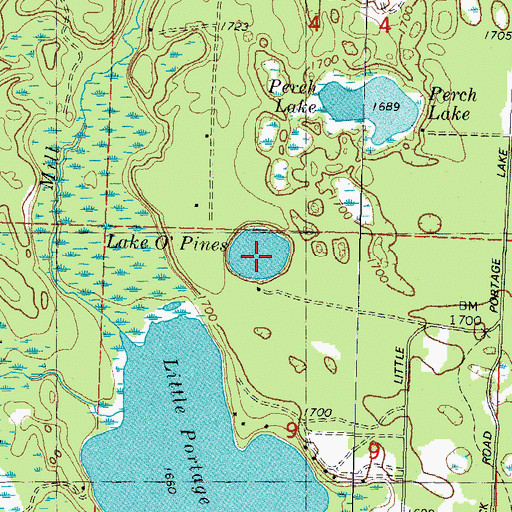 Topographic Map of Lake O' Pines, WI