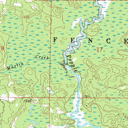 Topographic Map of Martin Creek, WI