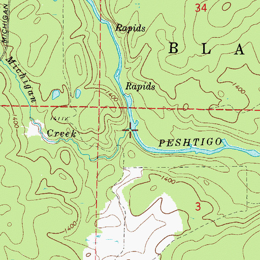 Topographic Map of Michigan Creek, WI