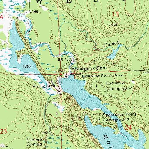 Topographic Map of Mondeaux Dam, WI