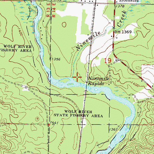 Topographic Map of Ninemile Creek, WI