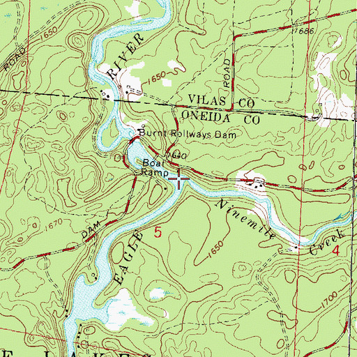 Topographic Map of Ninemile Creek, WI