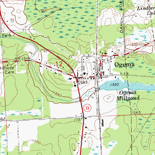 Topographic Map of Ogema, WI