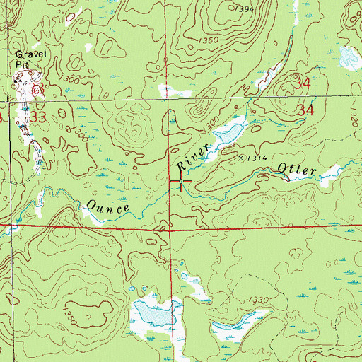 Topographic Map of Otter Creek, WI
