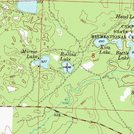 Topographic Map of Rollins Lake, WI