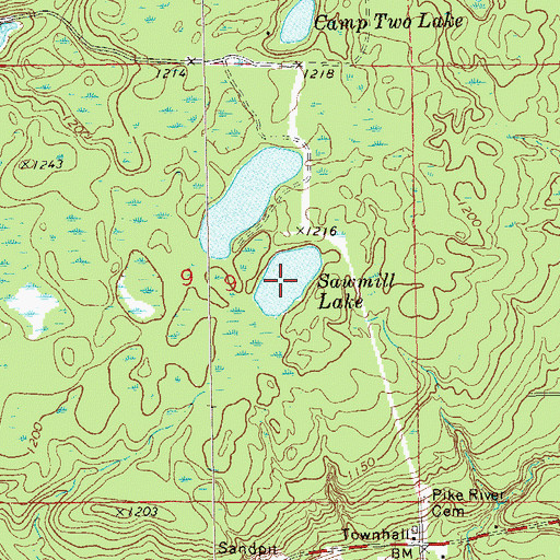Topographic Map of Sawmill Lake, WI