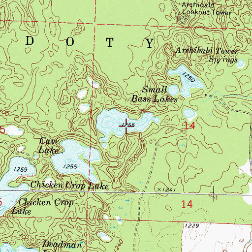 Topographic Map of Small Bass Lakes, WI