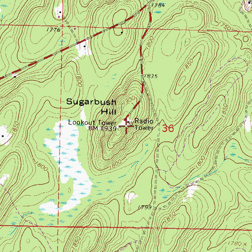 Topographic Map of Sugarbush Hill, WI