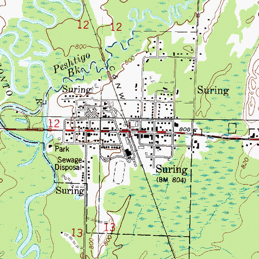 Topographic Map of Suring, WI