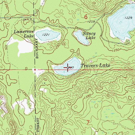 Topographic Map of Travers Lake, WI