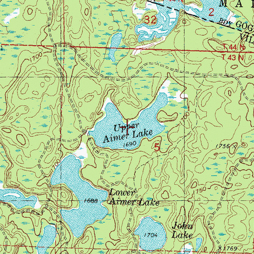 Topographic Map of Upper Aimer Lake, WI