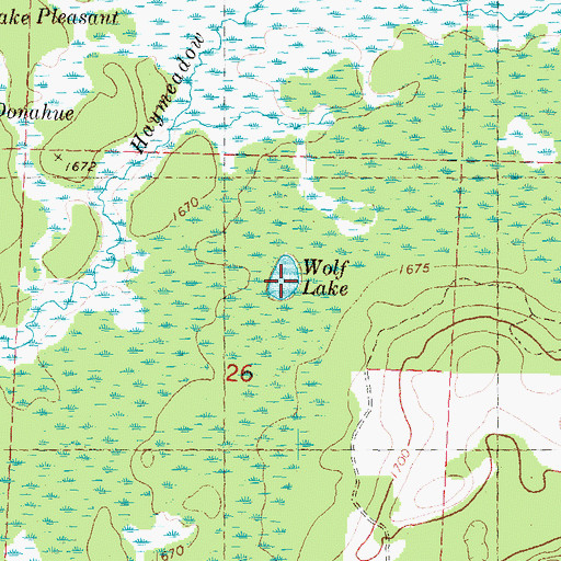 Topographic Map of Wolf Lake, WI